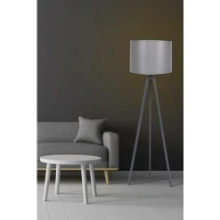 COTECOSY Lampadaire Trépied Luca 145cm Tissu Et Bois Gris - Gris