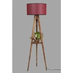 COTECOSY Lampadaire Trépied Lunctura 165cm Bois Naturel Et Tissu Bordeaux - Bordeaux -Lampadaire Soldes 2022 59105732 3