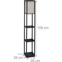 Relaxdays Lampadaire Noir Avec étagères, HLP : 159x26x26 cm, E27, Design Moderne, 3 Surfaces De Rangement, Noir/beige -Lampadaire Soldes 2022 59197281 5