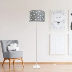 Paco Home Lampe Pour Enfant Lampadaire LED Chambre D'enfant, Motif étoiles, Lampadaire E27  Un Pied Blanc,  Taupe (Ø38 Cm) -Lampadaire Soldes 2022 60072111 2