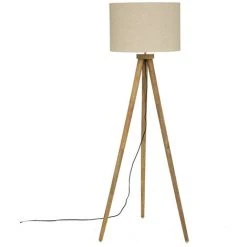 Atmosphera - Lampadaire Trépied En Bois De Manguier Et Abat-jour Beige Lin H 150 Cm - Beige