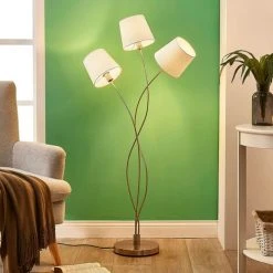 LINDBY Lampadaire Tissu 'Sharon' En Textile Pour Salon & Salle à Manger - Crème, Nickel Satiné