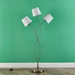 LINDBY Lampadaire Tissu 'Sharon' En Textile Pour Salon & Salle à Manger - Crème, Nickel Satiné -Lampadaire Soldes 2022 6038420 3