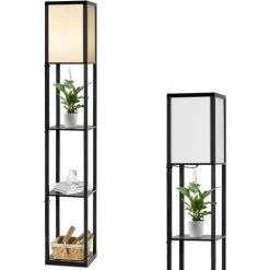 RELAX4LIFE Lampadaire Sur Pied 1,6M Avec 3 Etagères De Rangement Et Abat-jour En Tissu, Style Moderne Pour Chambre, Salon, Bureau, E27 60W Max(Non-Inclus) (Style 1)
