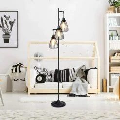 RELAX4LIFE Lampe Sur Pieds Salon 3 Abat-jour Vintage Noir, Lampadaire Industriel Hauteur 170 Cm En Métal Noir Avec Interrupteur Au Pied Pour Salon, Chambre, Bureau, Ampoule Non-inclus -Lampadaire Soldes 2022 60464818 3