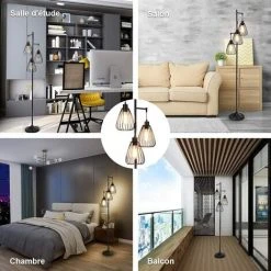 RELAX4LIFE Lampe Sur Pieds Salon 3 Abat-jour Vintage Noir, Lampadaire Industriel Hauteur 170 Cm En Métal Noir Avec Interrupteur Au Pied Pour Salon, Chambre, Bureau, Ampoule Non-inclus -Lampadaire Soldes 2022 60464818 5