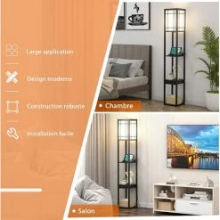 COSTWAY Lampadaire Etagère Salon 1,6M Avec 2 Ports USB,1 Tiroir Et 3 Etagères De Stockage Etagère De Présentation Pour Chambre 60W -Lampadaire Soldes 2022 61219875 4