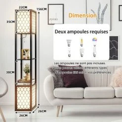 RELAX4LIFE Lampadaire Sur Pied Salon 26x26x156CM Avec 2 Interrupteurs, Lampe Avec 2 Étagères Ouvertes 40W Pour Salon Chambre Hôtel(Modèle 3, Motif 1) -Lampadaire Soldes 2022 64129731 2