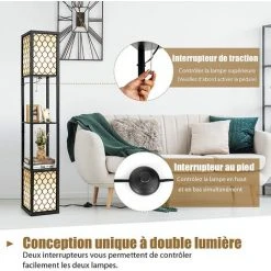 RELAX4LIFE Lampadaire Sur Pied Salon 26x26x156CM Avec 2 Interrupteurs, Lampe Avec 2 Étagères Ouvertes 40W Pour Salon Chambre Hôtel(Modèle 3, Motif 1) -Lampadaire Soldes 2022 64129731 4