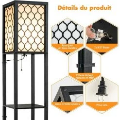 RELAX4LIFE Lampadaire Sur Pied Salon 26x26x156CM Avec 2 Interrupteurs, Lampe Avec 2 Étagères Ouvertes 40W Pour Salon Chambre Hôtel(Modèle 3, Motif 1) -Lampadaire Soldes 2022 64129731 5