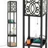 RELAX4LIFE Lampadaire Salon Sur Pied Avec 1 Tiroir, 2 Ports De USB Et 1 Prise Femelle 120V, Lampadaire Étagère USB 160cm à 3 Étagères, Lumière Décoration Pour Chambre Bureau Hôtel(Modèle 1, Motif 2) -Lampadaire Soldes 2022 64130107 1