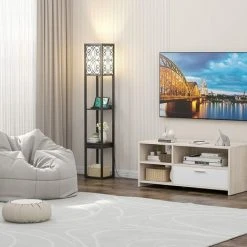 RELAX4LIFE Lampadaire Salon Sur Pied Avec 1 Tiroir, 2 Ports De USB Et 1 Prise Femelle 120V, Lampadaire Étagère USB 160cm à 3 Étagères, Lumière Décoration Pour Chambre Bureau Hôtel(Modèle 1, Motif 2) -Lampadaire Soldes 2022 64130107 5