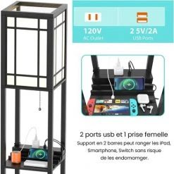 RELAX4LIFE Lampadaire Salon Sur Pied Avec 1 Tiroir, 2 Ports De USB Et 1 Prise Femelle 120V, Lampadaire Étagère USB 160cm à 3 Étagères, Lumière Décoration Pour Chambre Bureau Hôtel(Modèle 1, Motif 1) -Lampadaire Soldes 2022 64130140 2