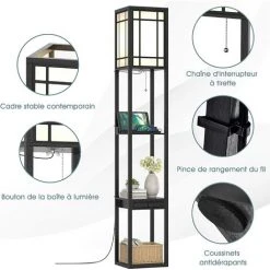 RELAX4LIFE Lampadaire Salon Sur Pied Avec 1 Tiroir, 2 Ports De USB Et 1 Prise Femelle 120V, Lampadaire Étagère USB 160cm à 3 Étagères, Lumière Décoration Pour Chambre Bureau Hôtel(Modèle 1, Motif 1) -Lampadaire Soldes 2022 64130140 3