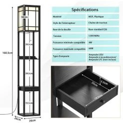 RELAX4LIFE Lampadaire Salon Sur Pied Avec 1 Tiroir, 2 Ports De USB Et 1 Prise Femelle 120V, Lampadaire Étagère USB 160cm à 3 Étagères, Lumière Décoration Pour Chambre Bureau Hôtel(Modèle 1, Motif 1) -Lampadaire Soldes 2022 64130140 4