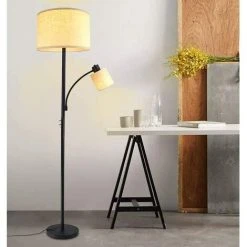 YIENJAOY E27 Lampadaire Chambre Abat-jour Avec Liseuse De Lecture, Lampe Sur Pied Salon Moderne En Métal Noir, Design Classique Pour Chambre à Coucher, Hauteur De 176 Cm - Ampoules 9W+5W Fournies -Lampadaire Soldes 2022 65809550 5