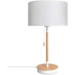Paco Home Lampadaire Salon Abat-Jour Tissu Lampe À Poser Textile E27 Veilleuse Blanc (Ø28cm), Lampe De Table - Blanc