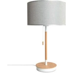 Paco Home Lampadaire Salon Abat-Jour Tissu Lampe À Poser Textile E27 Veilleuse Gris (Ø28cm), Lampe De Table - Blanc
