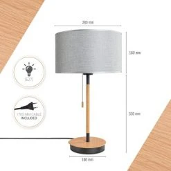 Paco Home Lampadaire Salon Abat-Jour Tissu Lampe À Poser Textile E27 Veilleuse  Gris (Ø28cm),  Lampe De Table - Noir -Lampadaire Soldes 2022 67468806 3