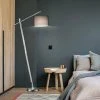 ETC-SHOP Lampadaire Lampadaire Lampe D'appoint Lampadaire Lampe De Salon, Métal Nickel Mat Textile Gris, 1x Douille E27, DxH 80x163cm