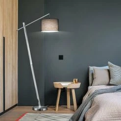 ETC-SHOP Lampadaire Lampadaire Lampe D'appoint Lampadaire Lampe De Salon, Métal Nickel Mat Textile Gris, 1x Douille E27, DxH 80x163cm