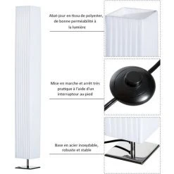HOMCOM Lampe Lampadaire Colonne Sur Pied Moderne Lumière Tamisée 40 W 14L X 14l X 120H Cm Inox Blanc - Blanc -Lampadaire Soldes 2022 6949702 5
