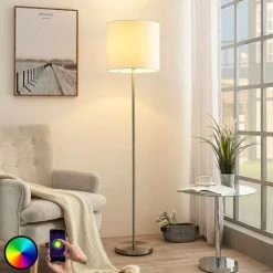 LAMPENWELT LED à Intensité Variable 'Everly' En Textile Pour Salon & Salle à Manger - Blanc, Nickel Mat