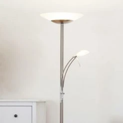 LAMPENWELT LED Lampadaire à Intensité Variable 'Ilinca' En Métal Pour Salon & Salle à Manger - Nickel Mat, Blanc