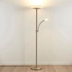 LAMPENWELT LED Lampadaire à Intensité Variable 'Ilinca' En Métal Pour Salon & Salle à Manger - Nickel Mat, Blanc -Lampadaire Soldes 2022 8814243 3