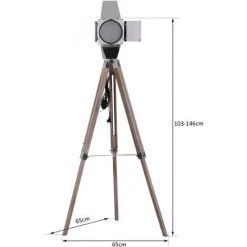 HOMCOM Lampadaire Trépied Projecteur Style Industriel Néo-rétro Hauteur Réglable 65L X 65l X 103-146H Cm Bois Acier Métalisé - Gris -Lampadaire Soldes 2022 8841583 3