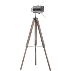 HOMCOM Lampadaire Trépied Projecteur Style Industriel Néo-rétro Hauteur Réglable 65L X 65l X 103-146H Cm Bois Acier Métalisé - Gris -Lampadaire Soldes 2022 8841583 5