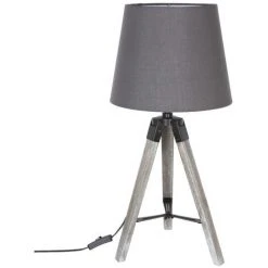 Atmosphera - Lampe Trépied En Bois Et Abat-jour Gris H 58 Cm - Gris